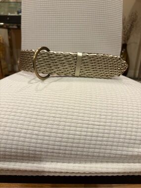 BCBGMaxAzria Woven Metallic Belt in Light Gold Tone